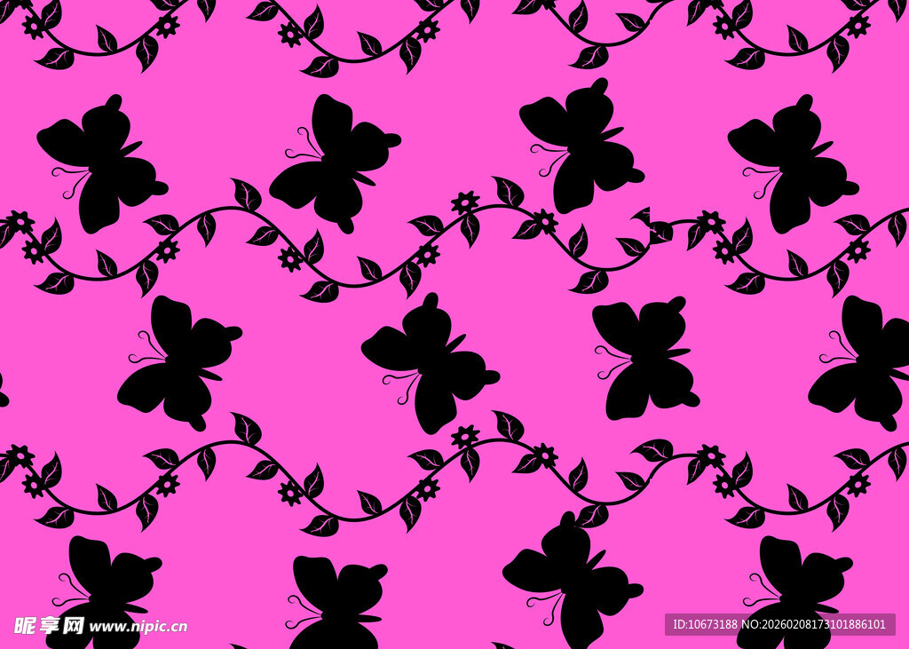 粉色背景黑色蝴蝶图案
