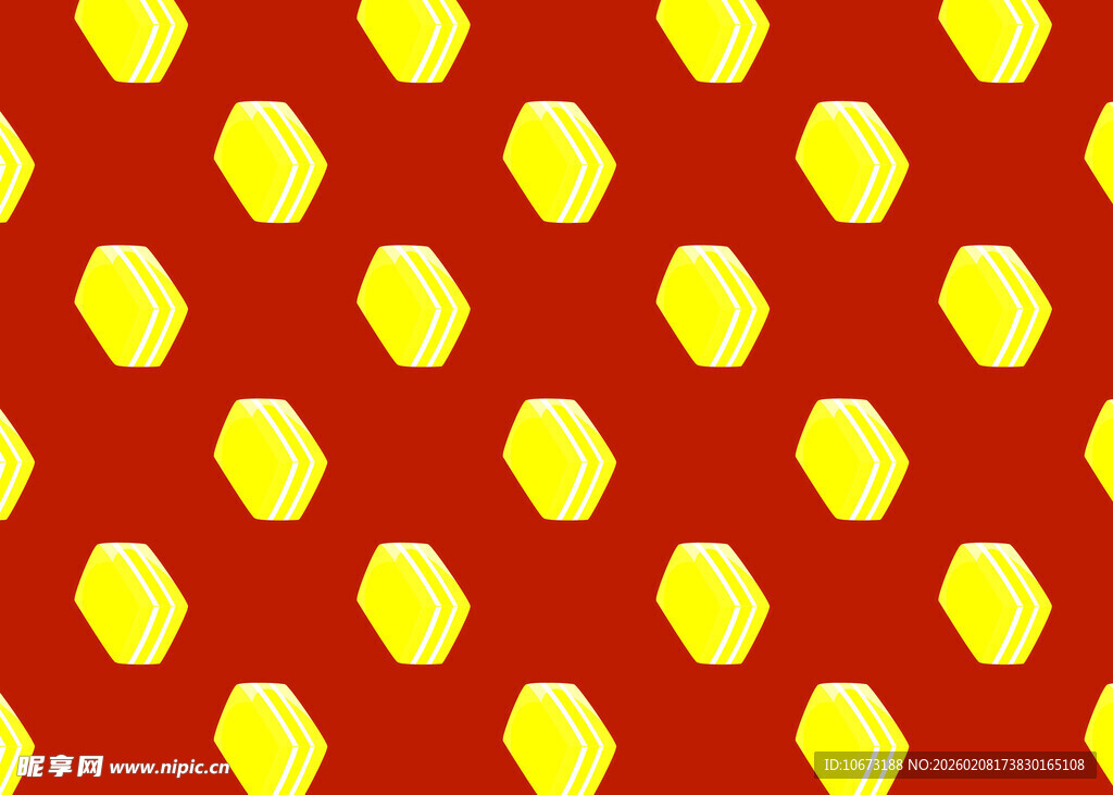 红色背景黄色六边形图案