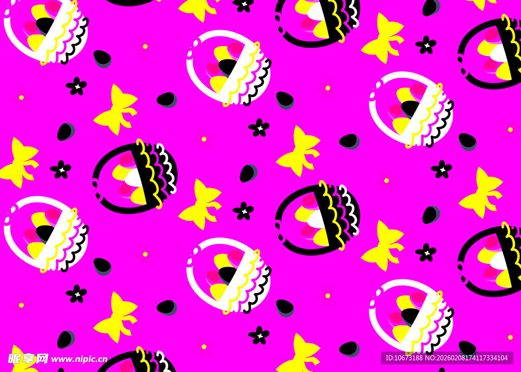粉色背景卡通图案印花