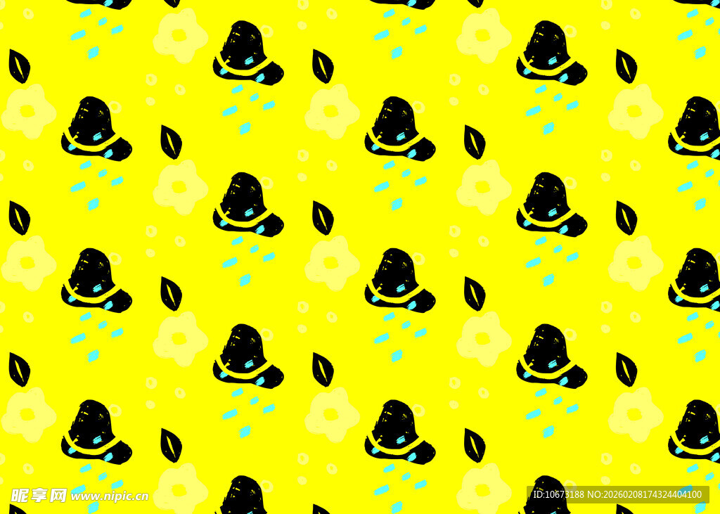 黄色背景黑色帽子图案