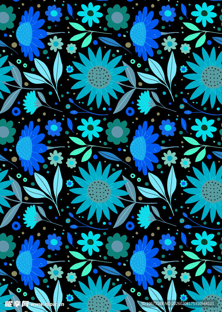 蓝色花卉图案无缝背景