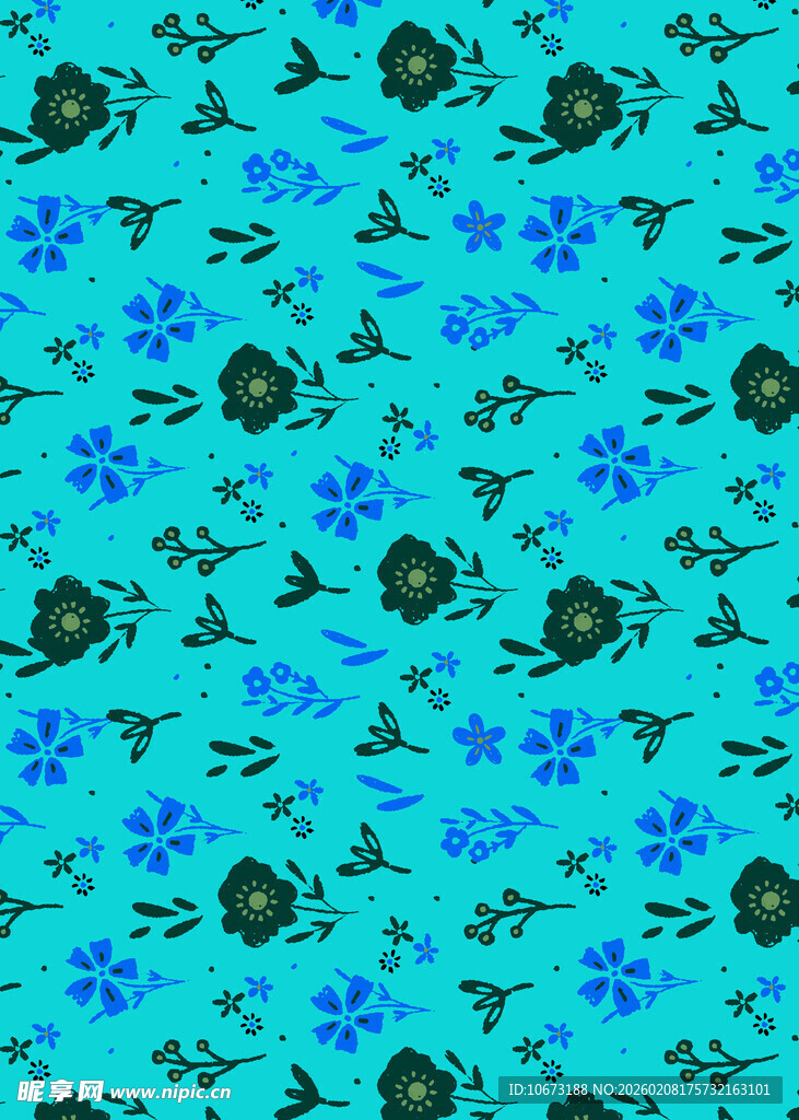 蓝底花卉图案纹理背景