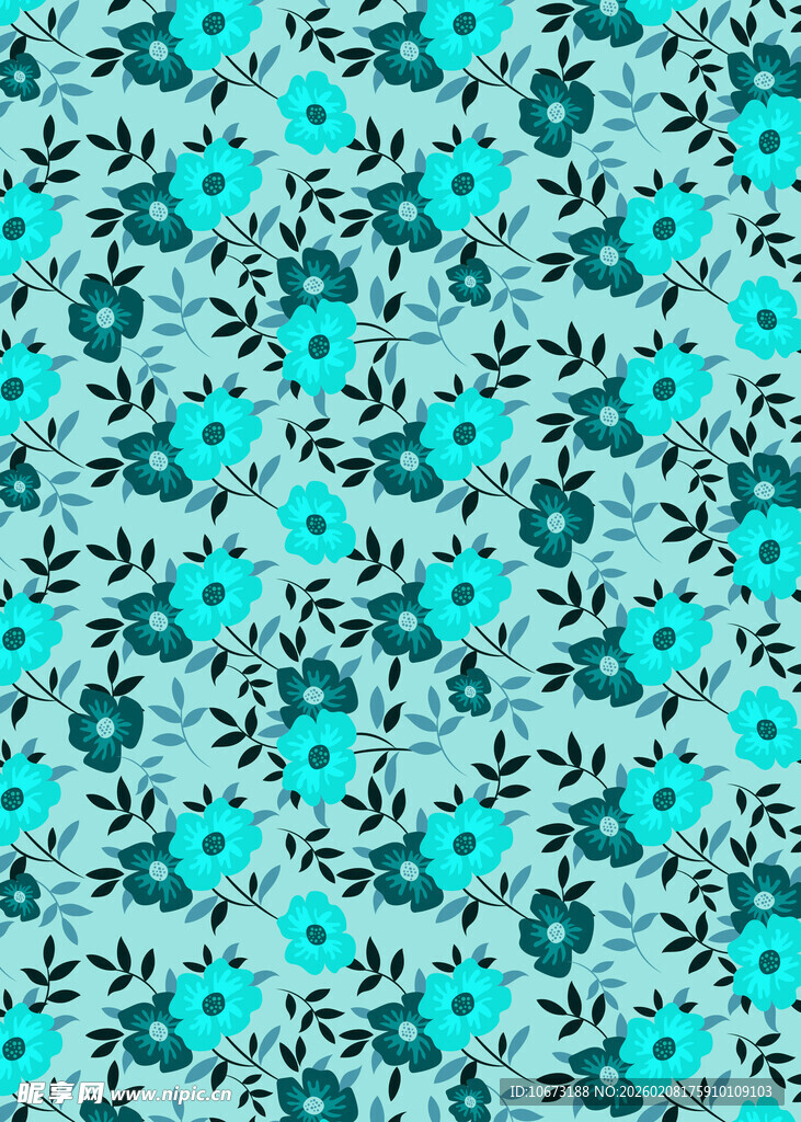 蓝绿花卉图案背景