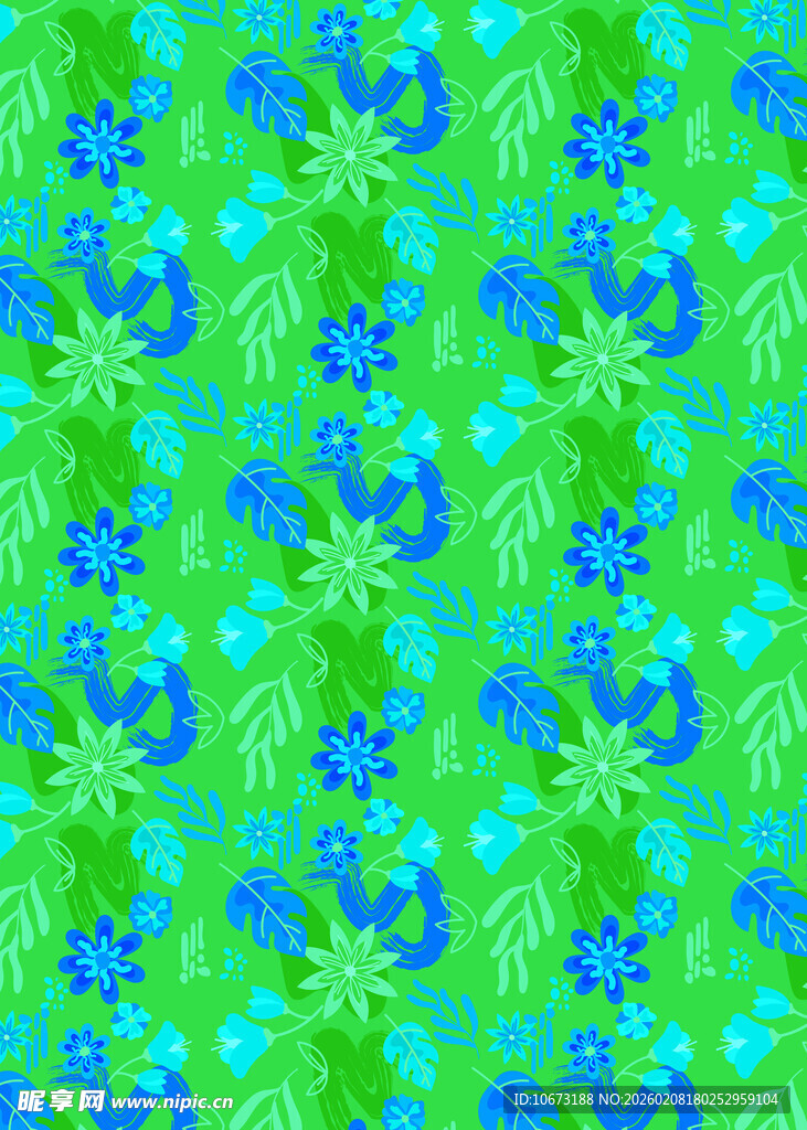 蓝绿花卉图案背景