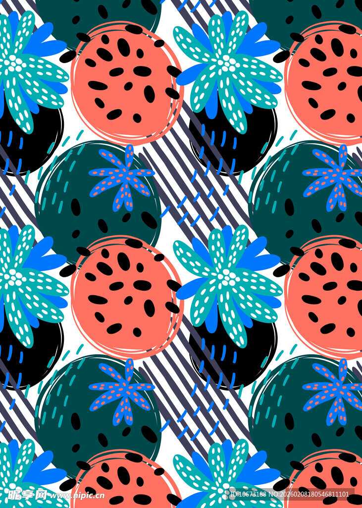 西瓜花卉几何图案背景图