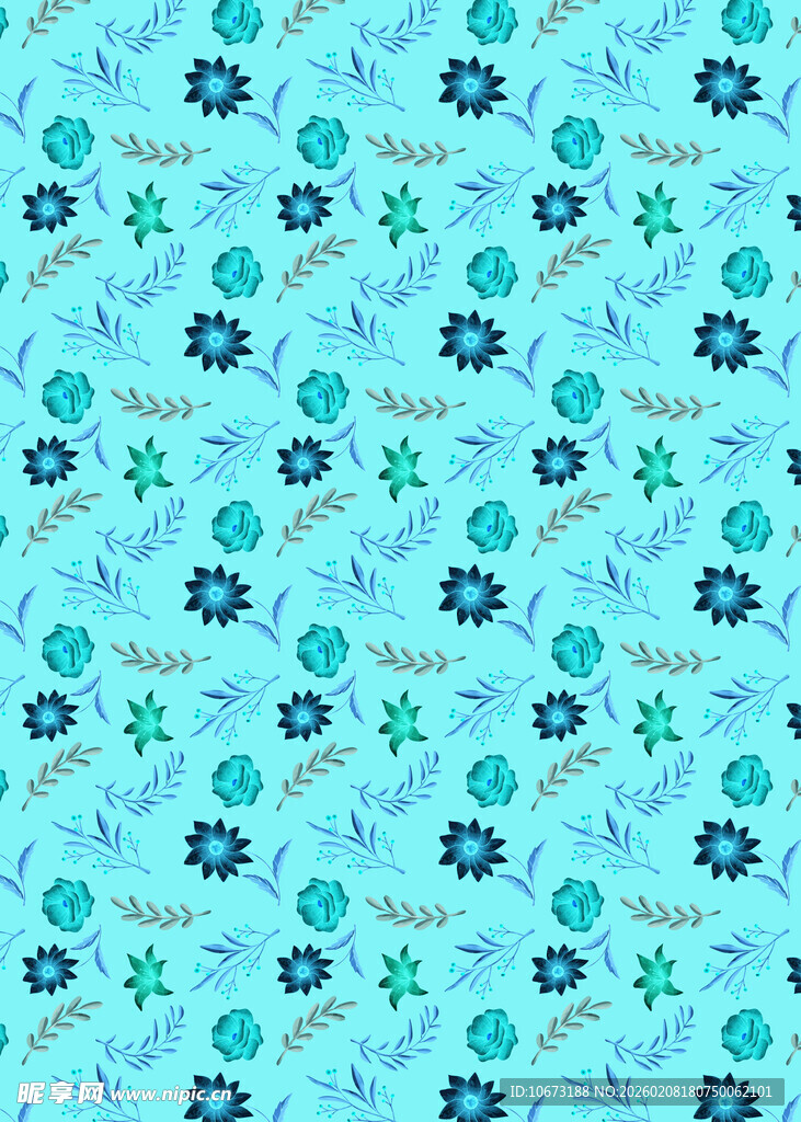 蓝底花卉无缝图案纹理