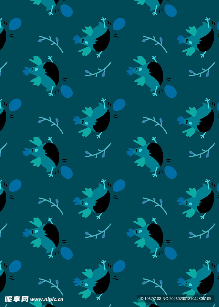 蓝底花卉图案无缝背景