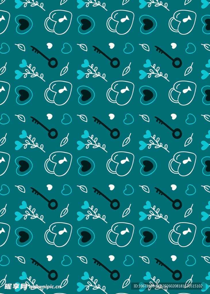 蓝绿色调卡通图案无缝背景