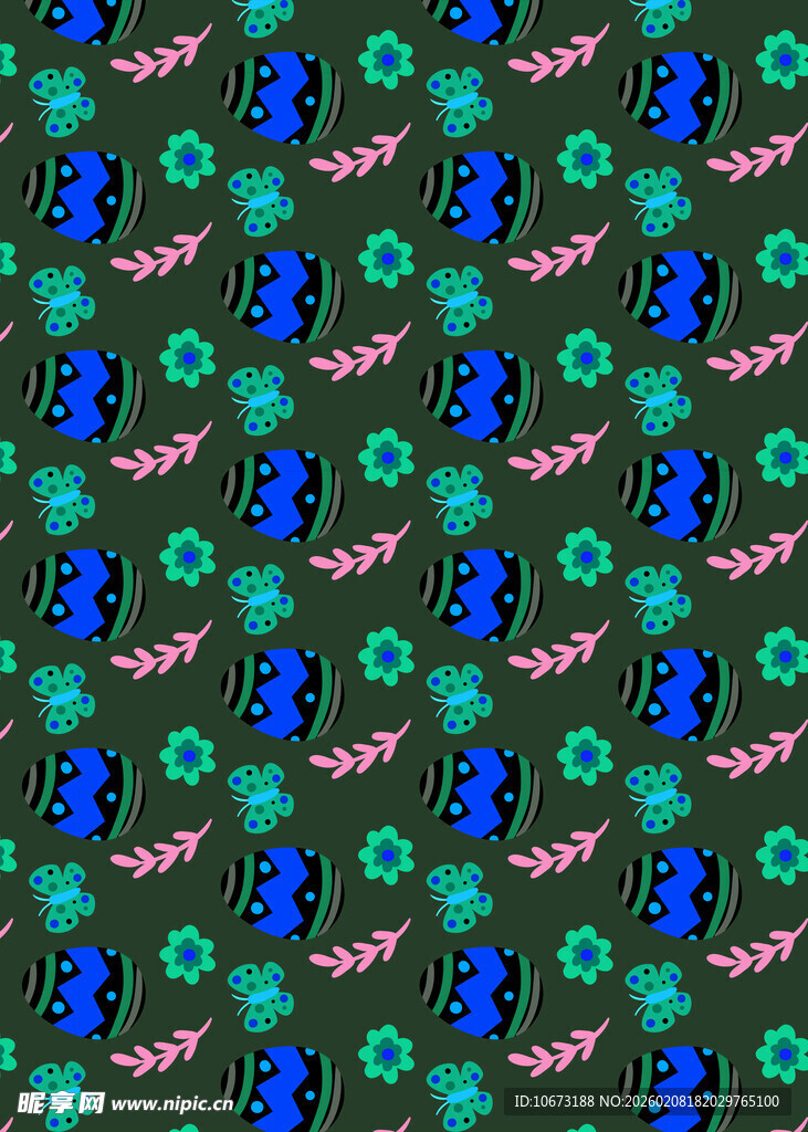 绿色底多彩图案无缝背景
