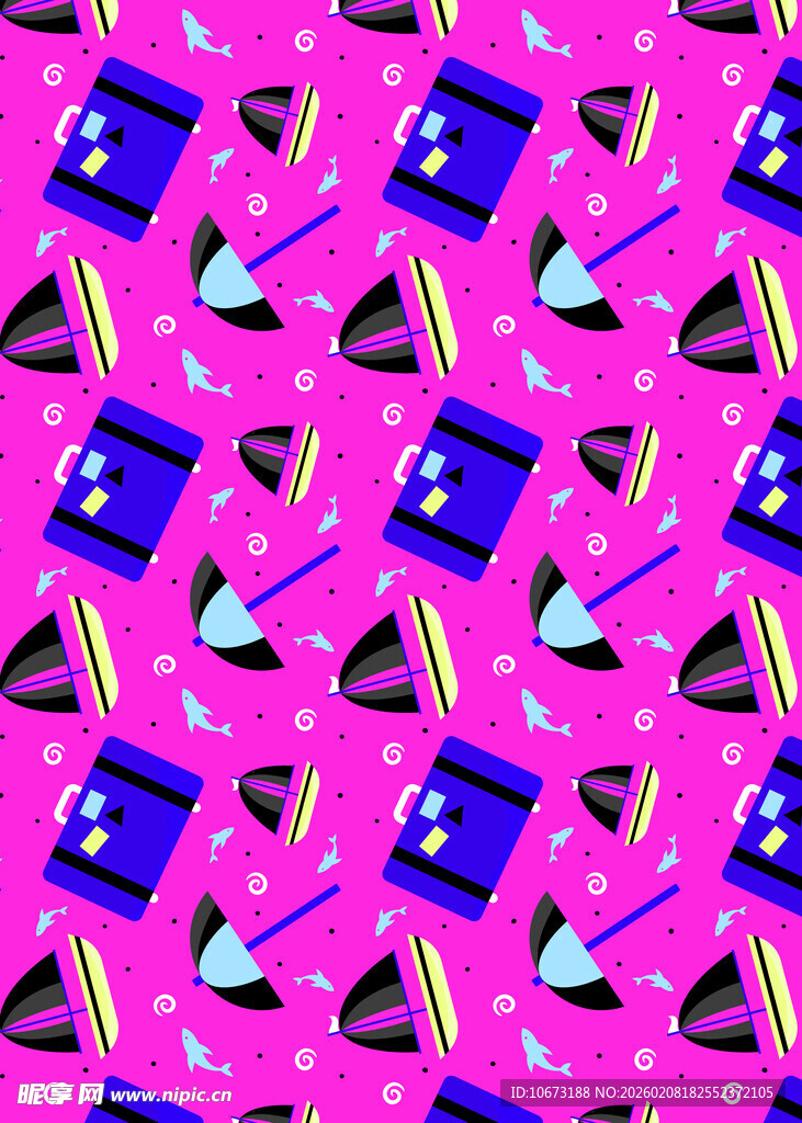 粉色背景多彩物品图案