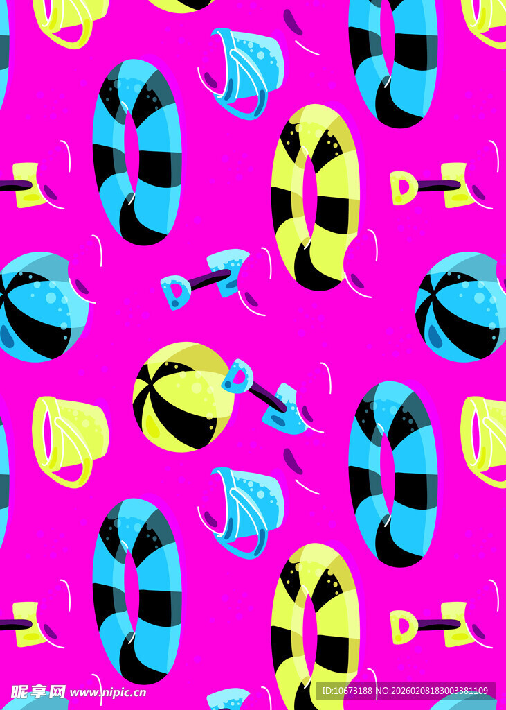 粉色背景多彩游泳圈图案