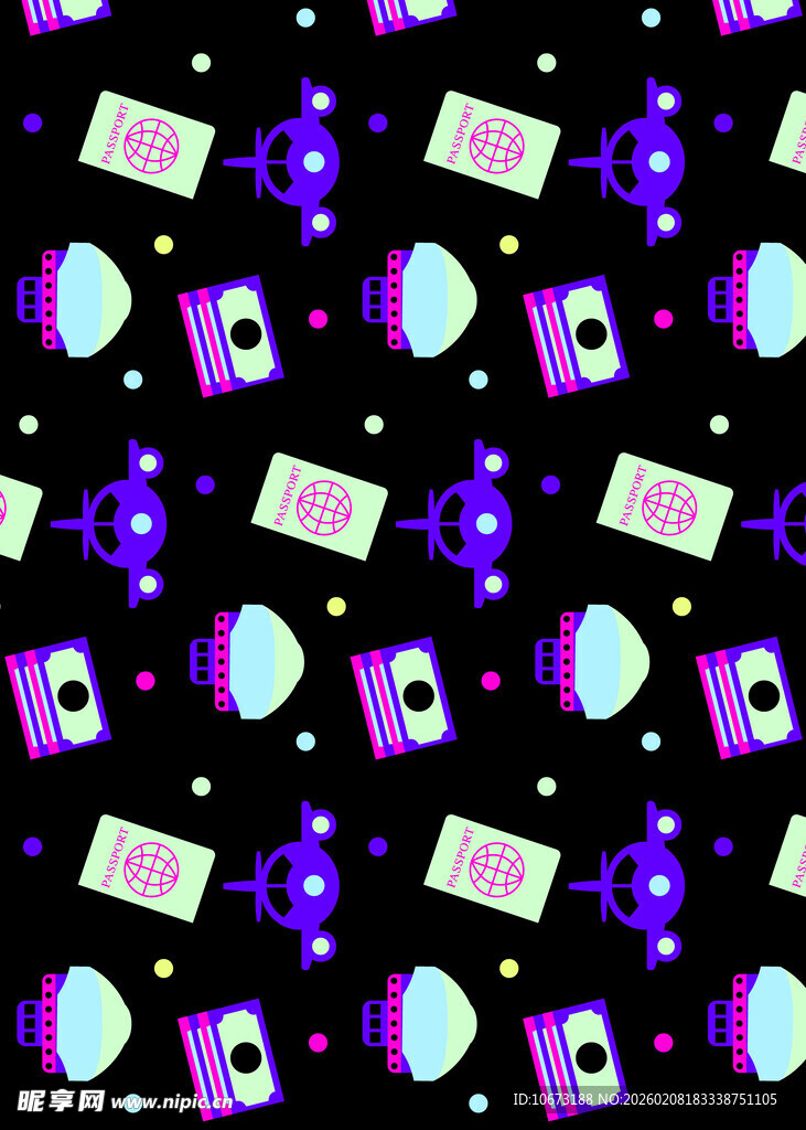 紫色系太空元素无缝图案