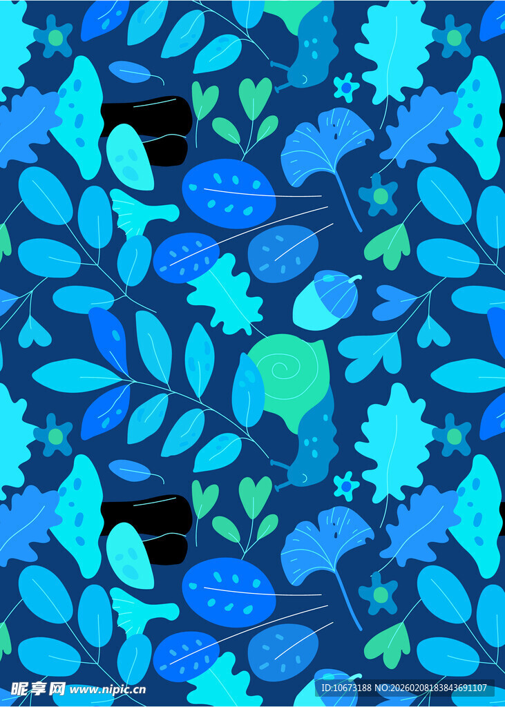 蓝色树叶图案背景纹理