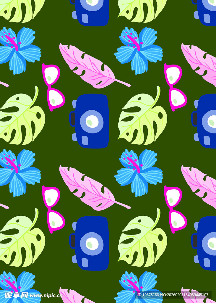 热带花卉叶子图案背景