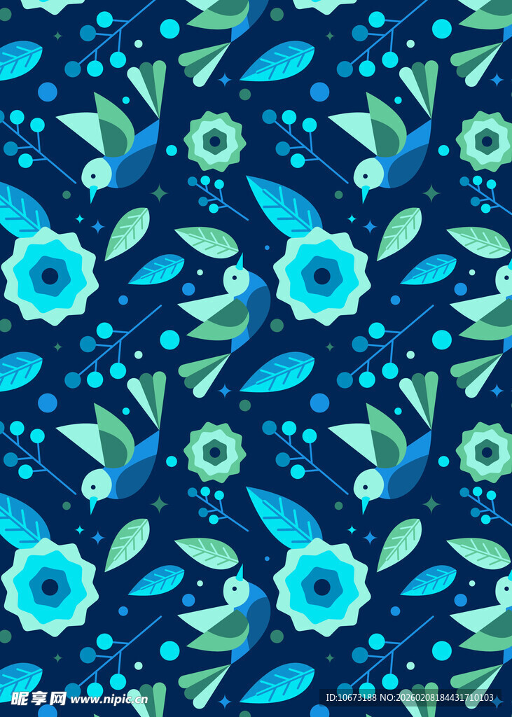 蓝色花卉图案无缝背景