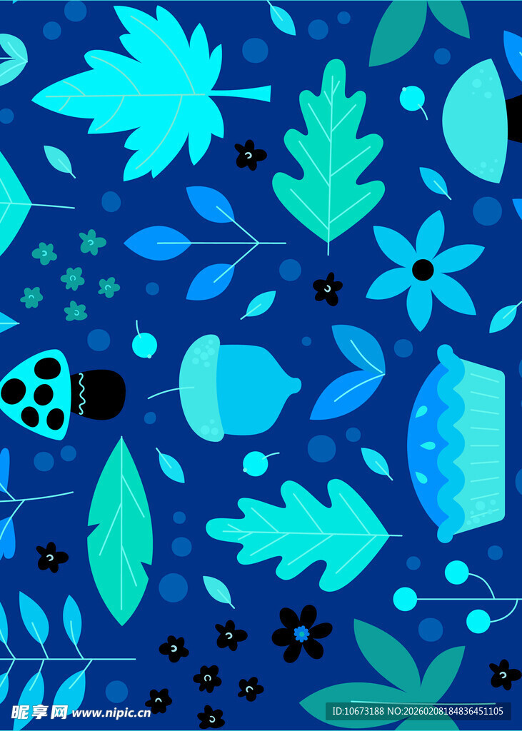 蓝色梦幻植物图案背景