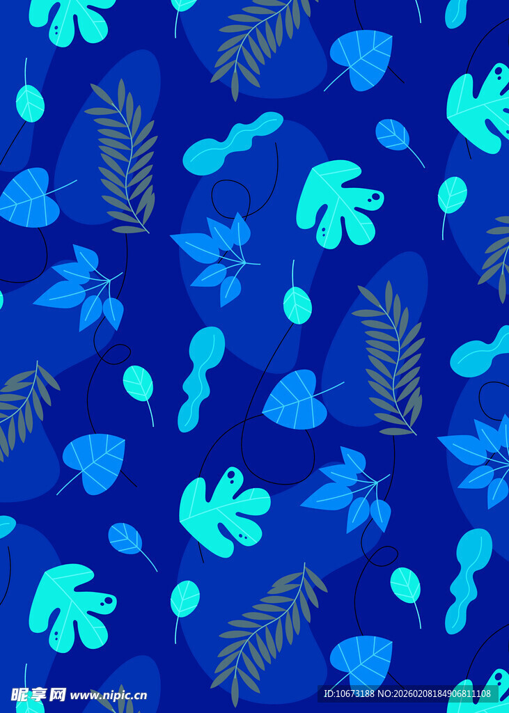 蓝色热带植物图案背景