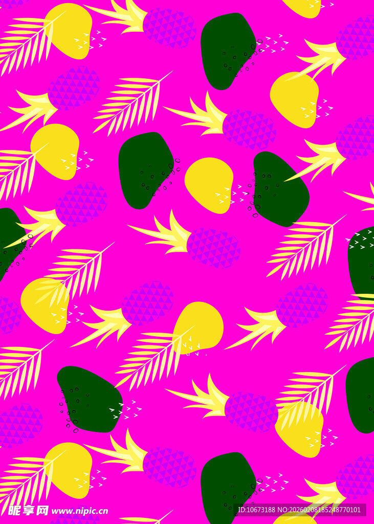粉色底菠萝图案印花设计