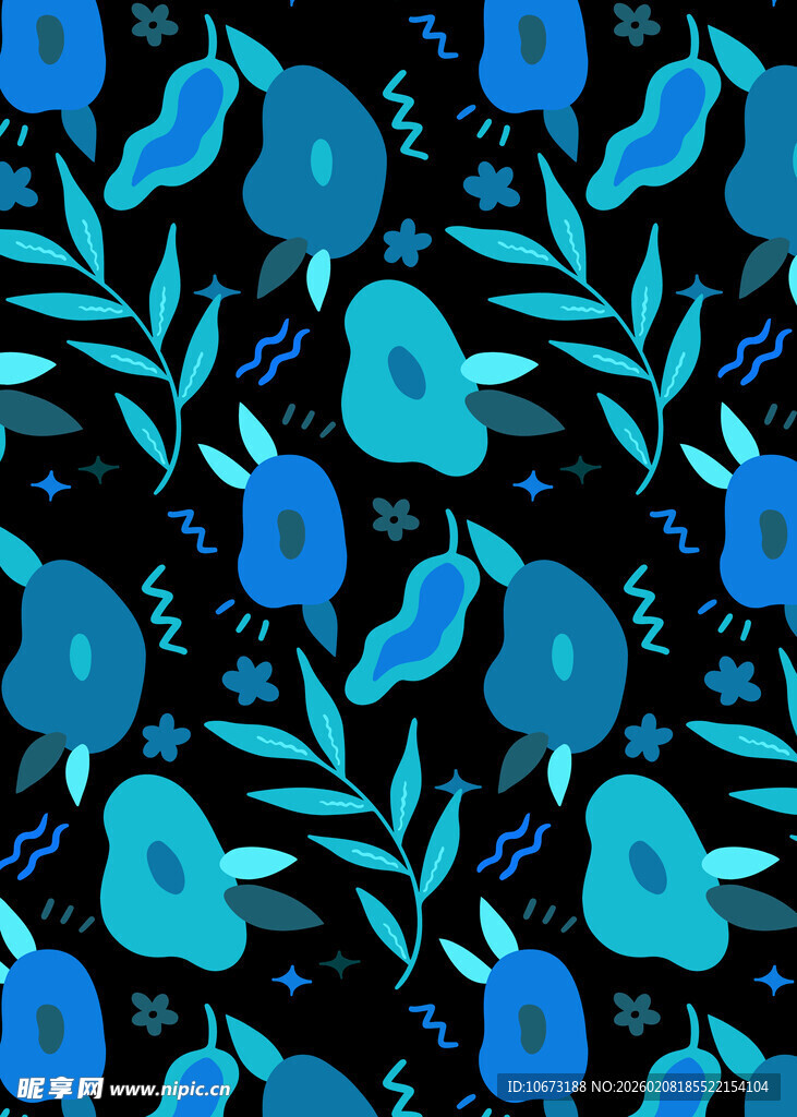蓝色花卉植物图案背景