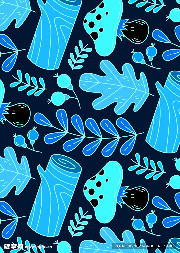 蓝色清新杯叶图案设计