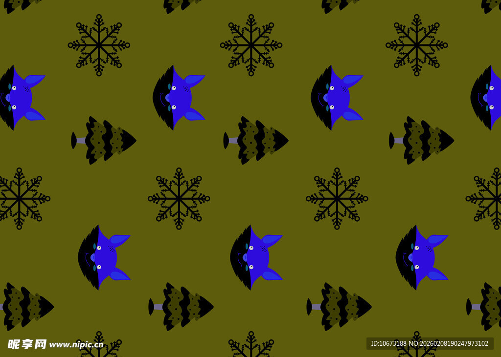 热带鱼与雪花图案背景