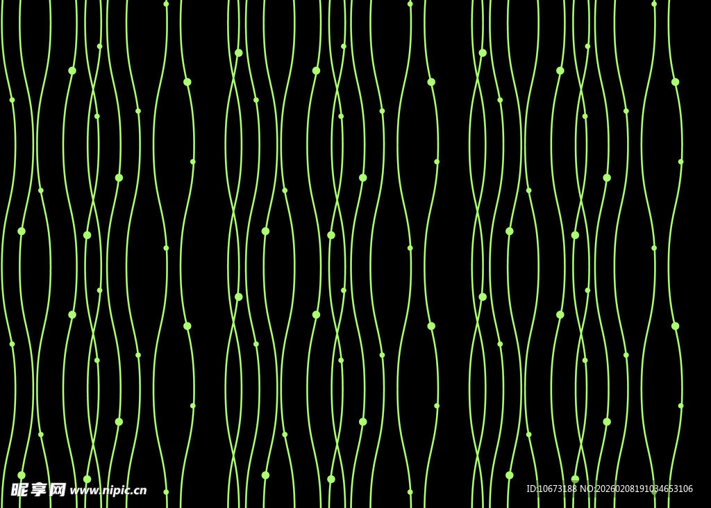 黑色背景绿色波浪线条图案