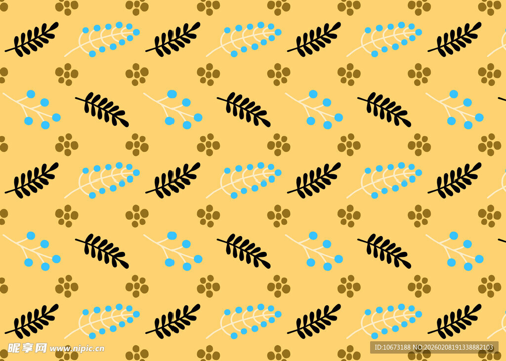 黄色底昆虫图案无缝背景