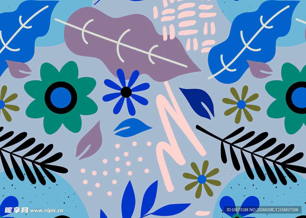 抽象花卉几何图案插画