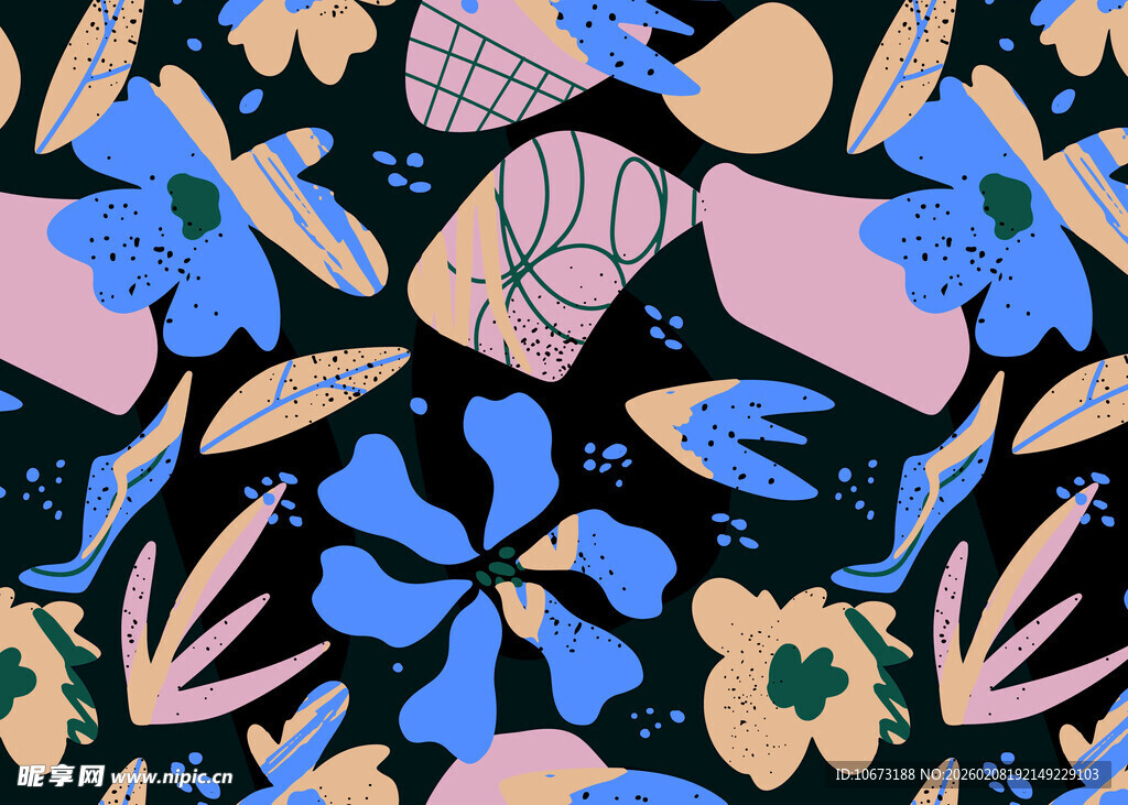 多彩花卉几何图案插画