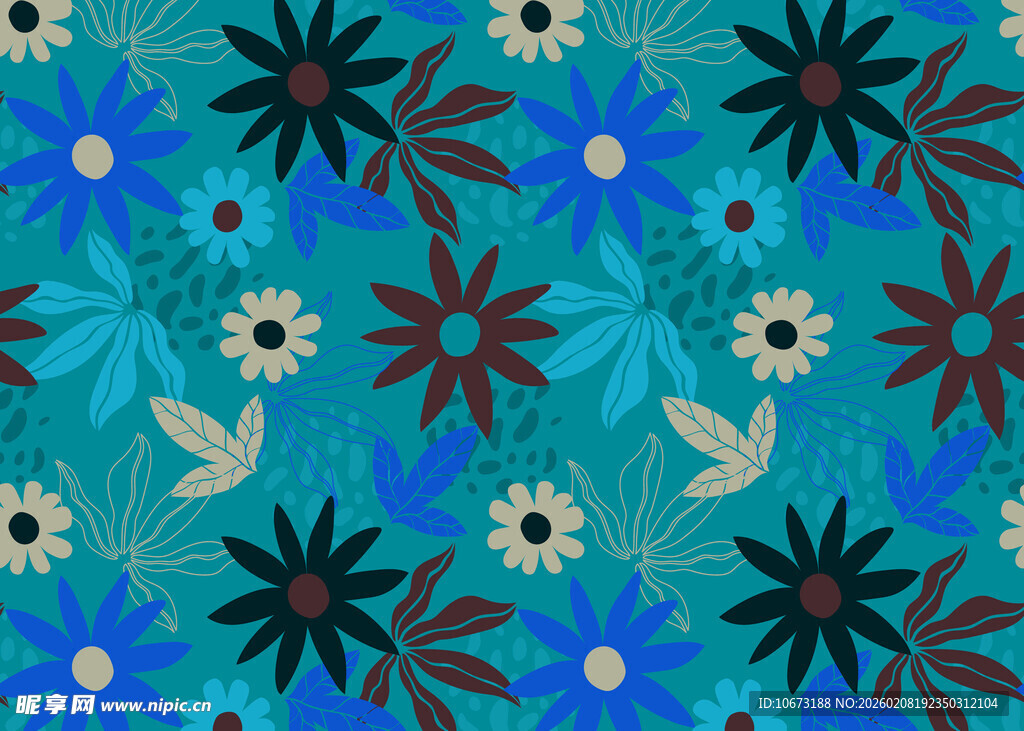蓝底花卉图案纹理
