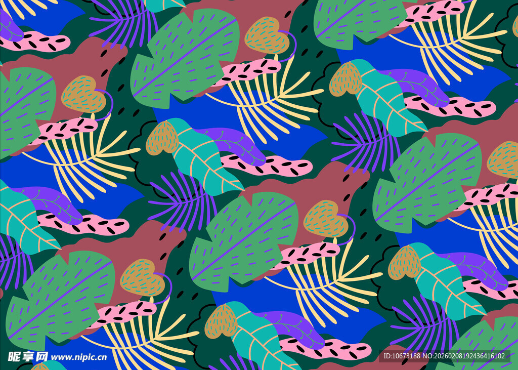 热带风动植物图案背景