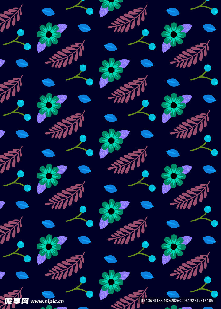 深蓝底多彩花卉图案纹理