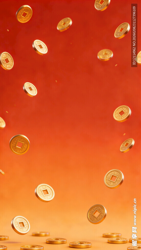 红色金币洒落喜庆背景