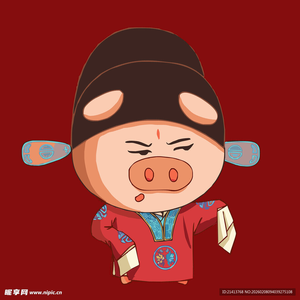 可爱小猪扮古装俏皮模样