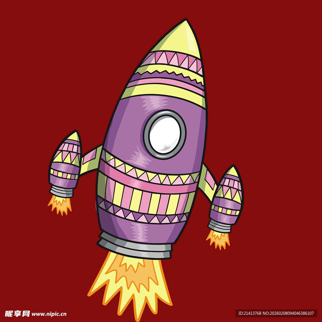 卡通风格紫色火箭升空