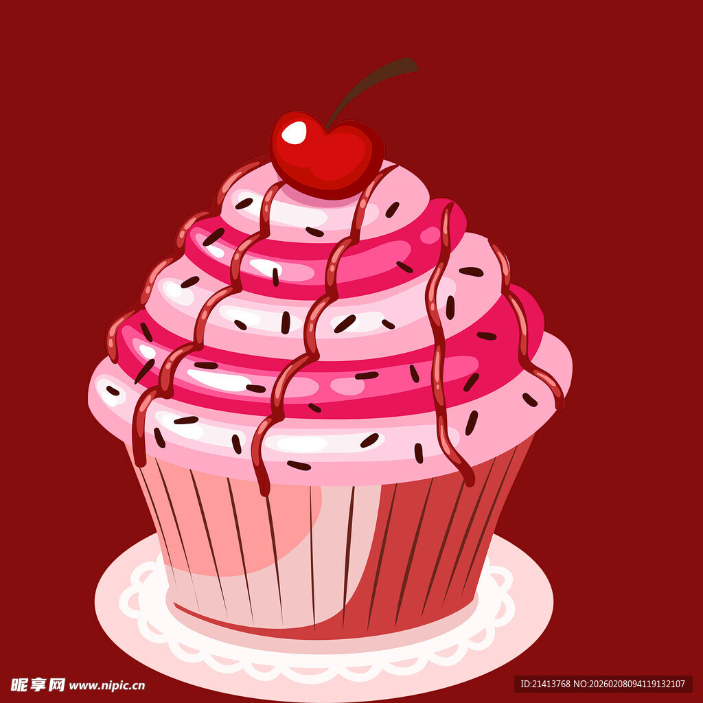 粉色樱桃纸杯蛋糕