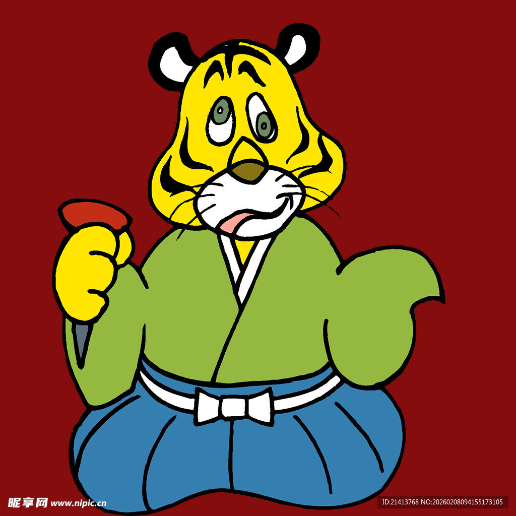 卡通老虎穿和服端茶杯