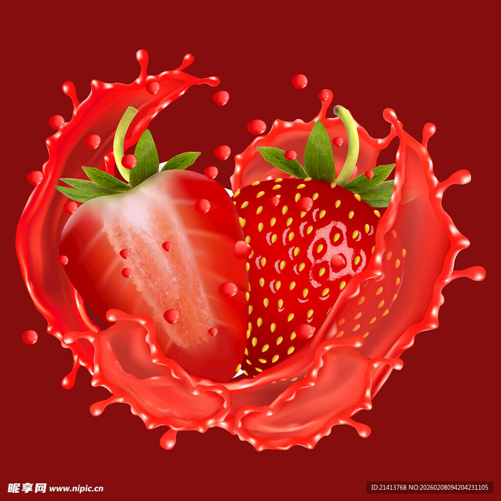 心形草莓果汁飞溅画面