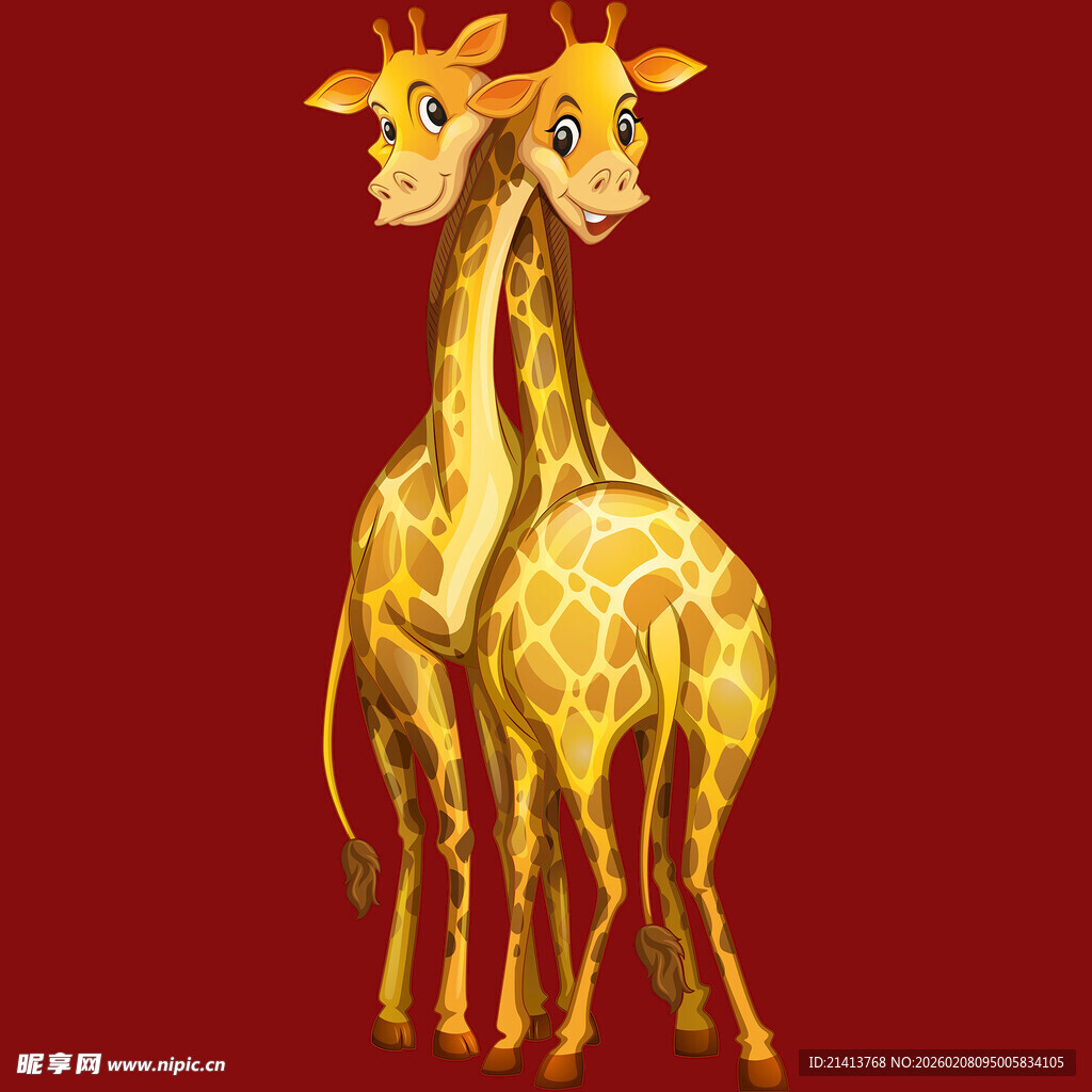 两只可爱长颈鹿插画