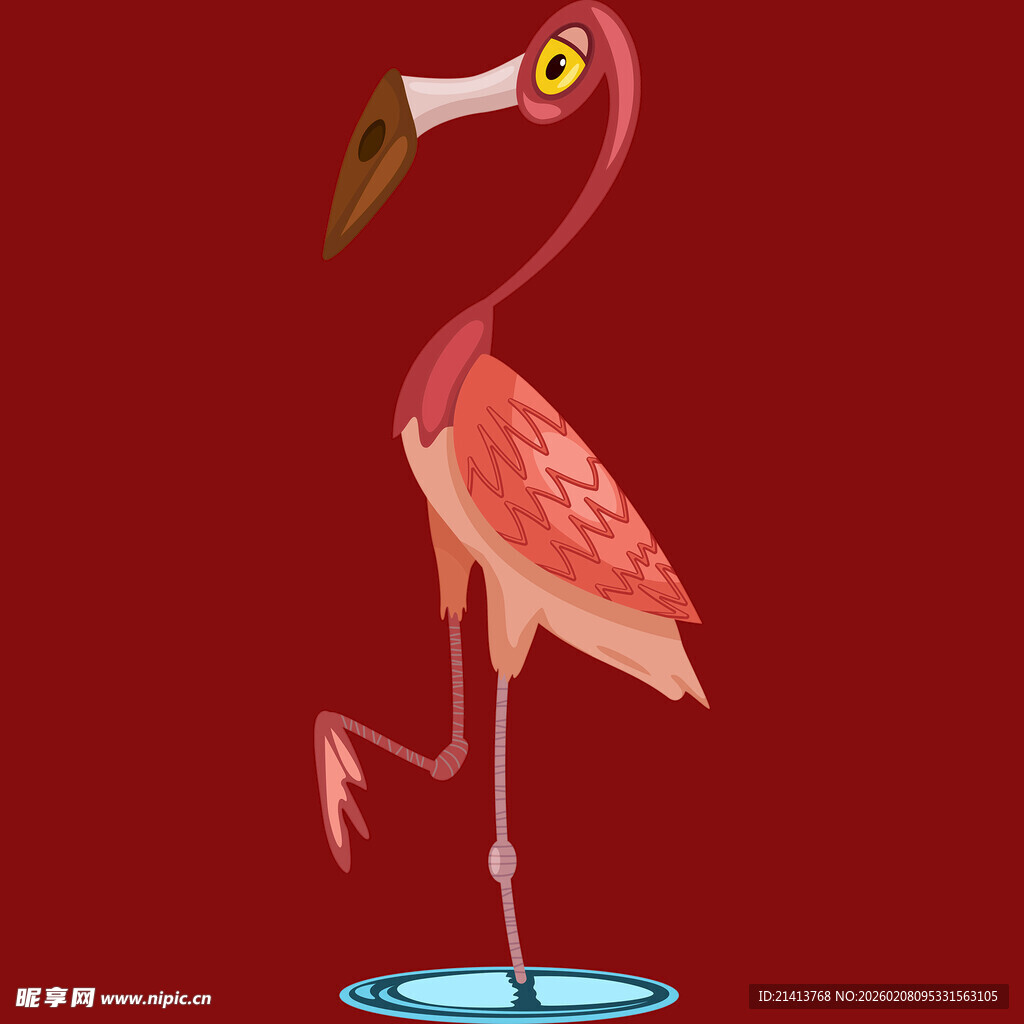 单腿站立的卡通火烈鸟