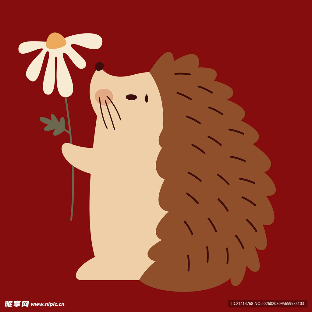 刺猬手持小花可爱插画