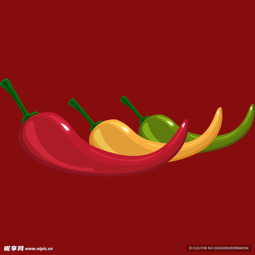 多彩辣椒舞动于红背景