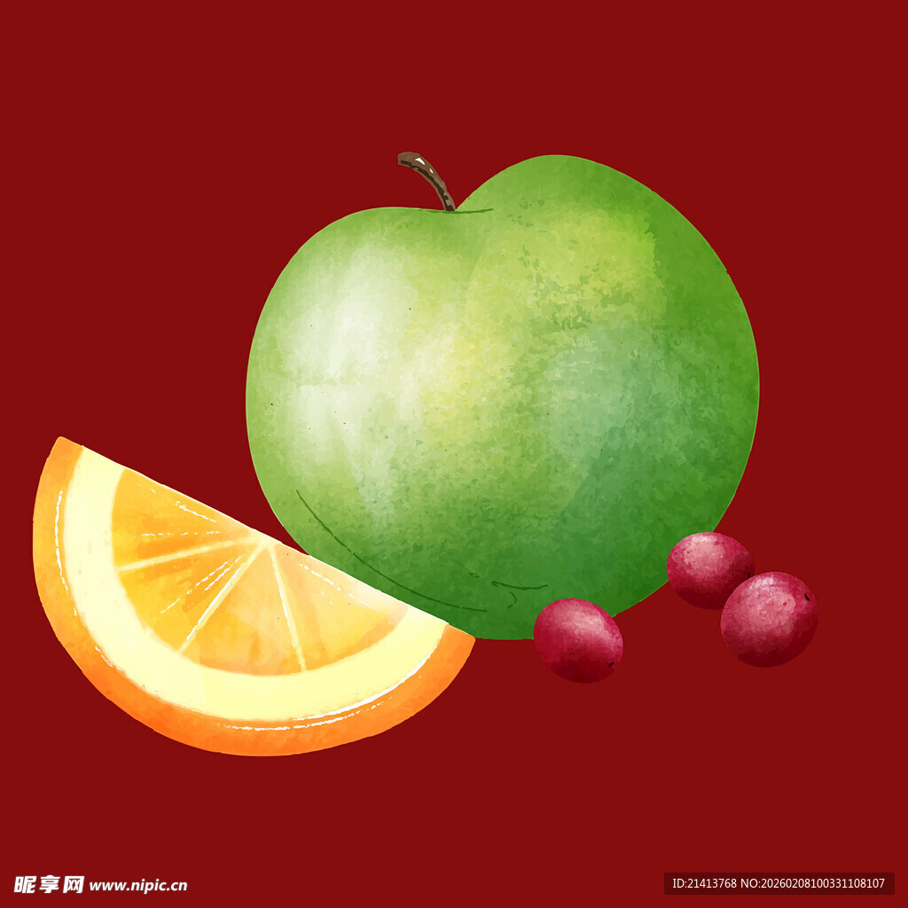 青苹果与橙片及红果组合