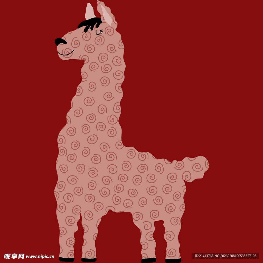 卡通风格站立的粉色羊驼