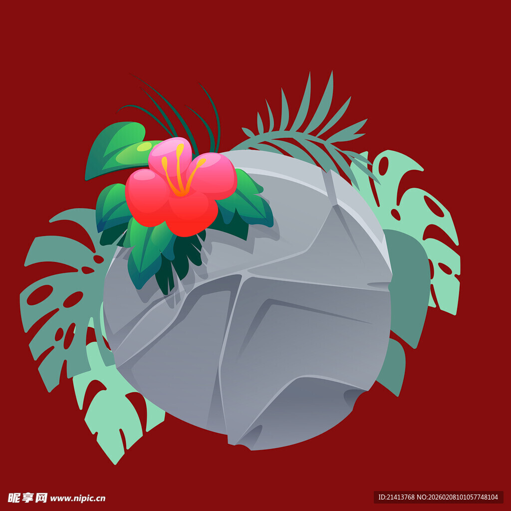 热带花卉环绕的几何球体