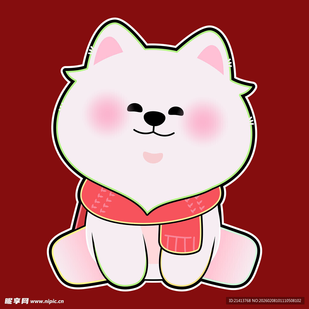 可爱围围巾的卡通小白狗