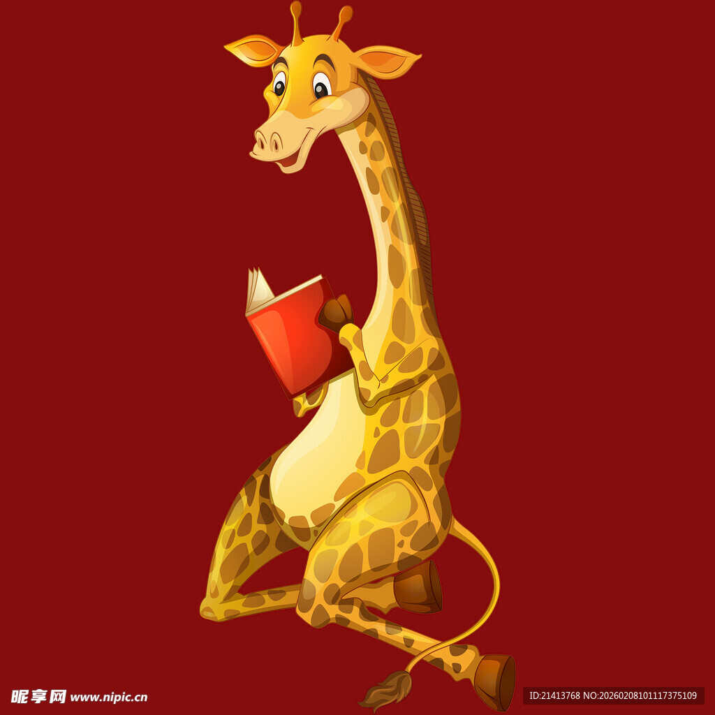 长颈鹿手持书本俏皮模样