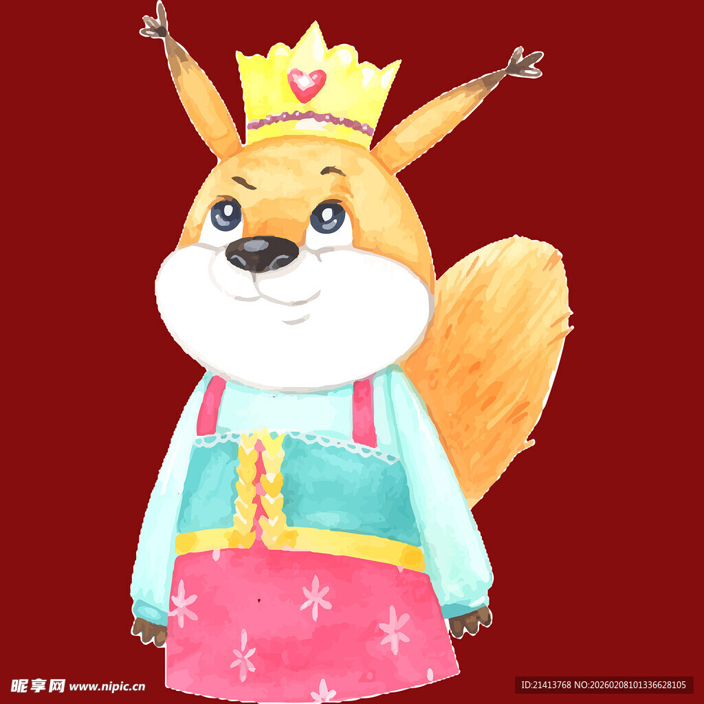 戴皇冠的可爱松鼠形象