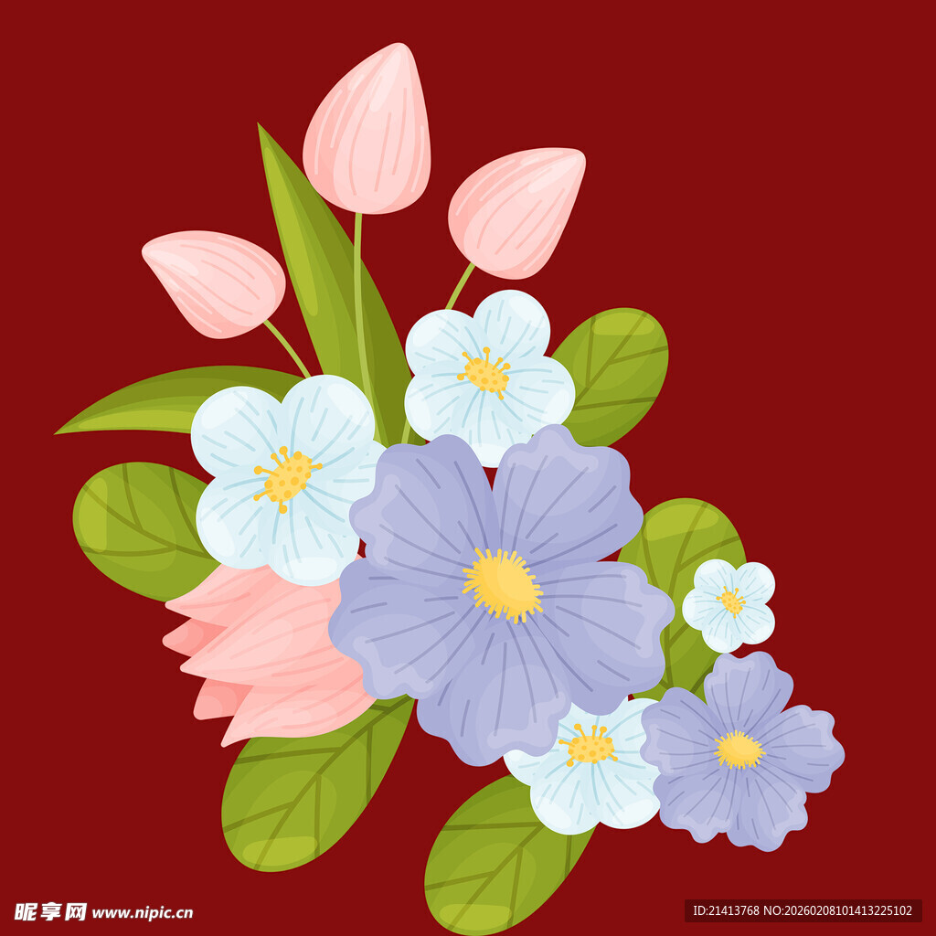 手绘多彩花卉插画