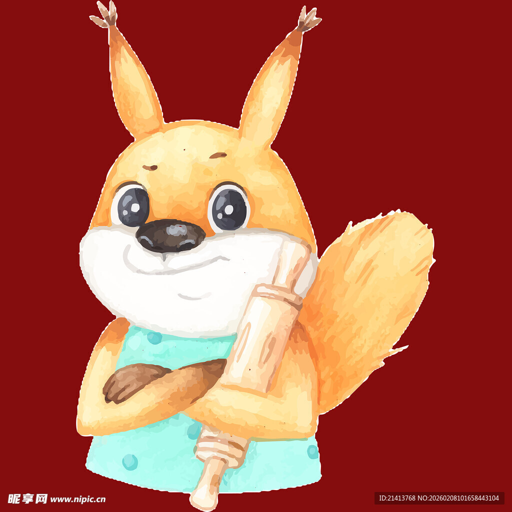 松鼠厨师形象手持擀面杖